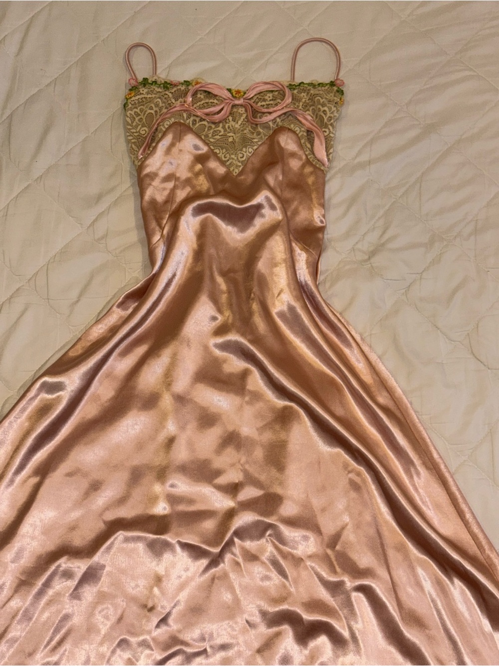 Sheen Satin Strapless Slip Dress in Blush Pink with Lace Bodice